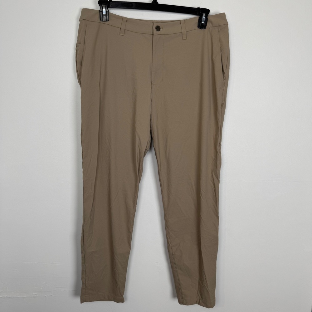 Lululemon Commission Slim Fit Pant 38 Tan Khaki Nylon Stretch LM5AWXS Mens 38x30